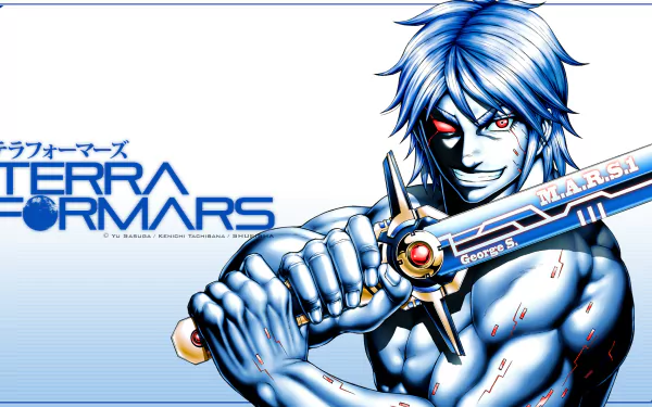 HD wallpaper featuring Joseph Gustav Newton from the anime Terra Formars, showcasing a dynamic character design with a futuristic sword and bold colors.