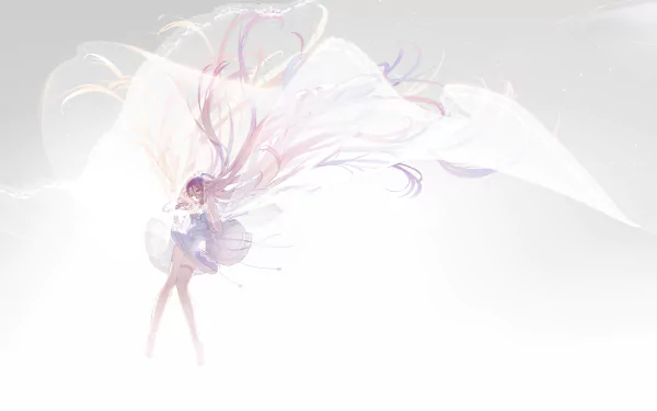 A white and pink-haired anime character, IA from Vocaloid, wears a flowing dress and stands gracefully against a soft, ethereal background in this 4K Ultra HD wallpaper.