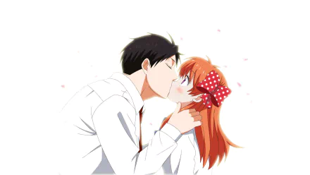 Umetarou Nozaki and Chiyo Sakura share a romantic moment in this HD wallpaper from Monthly Girls' Nozaki-kun, surrounded by falling cherry blossom petals.