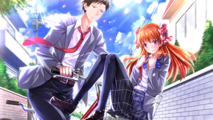 High-definition wallpaper featuring Umetarou Nozaki and Chiyo Sakura from the anime Monthly Girls' Nozaki-kun, showcasing a vibrant scene with dynamic poses and a bright sky.