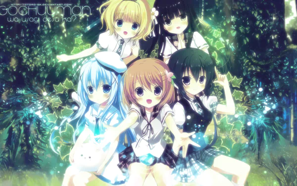 Chiya Ujimatsu Rize Tedeza Sharo Kirima Chino Kafū Kokoa Hoto Anime Is the Order a Rabbit HD Desktop Wallpaper | Background Image