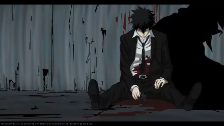 This HD wallpaper features Shinya Kogami from the anime Psycho-Pass, depicting a dramatic scene with dark tones and a somber atmosphere.