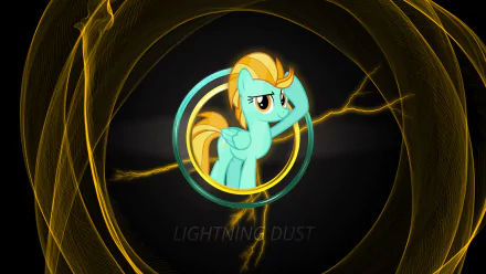 Lightning Dust from the TV show My Little Pony: Friendship Is Magic centered in a glowing circular emblem with electric yellow streaks — 2K Quad HD PC desktop wallpaper