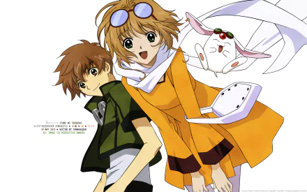 HD PC desktop wallpaper featuring Sakura and Syaoran from the anime Tsubasa: Reservoir Chronicle with vibrant colors and dynamic poses.