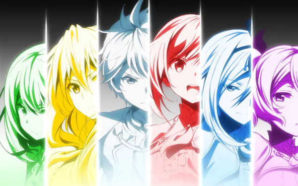 HD wallpaper featuring characters Airi Arcadia, Celistia Ralgris, Krulcifer Einfolk, Lisesharte Atismata, Philphie Aingram, and Lux Arcadia from the anime Undefeated Bahamut Chronicle.