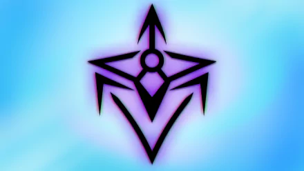 A symmetrical black symbol on a soft blue background, showcasing intricate design elements that create a striking visual for desktop wallpaper.