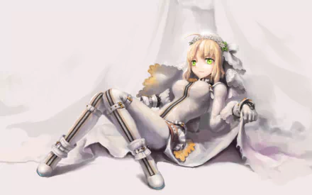 HD PC desktop wallpaper featuring Red Saber from the anime Fate/extra, depicted in detailed armor and a flowing cape against a soft, pale background.