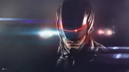 HD PC desktop wallpaper featuring RoboCop from the 2014 RoboCop movie, showcasing the futuristic armored cyborg with glowing red visor.