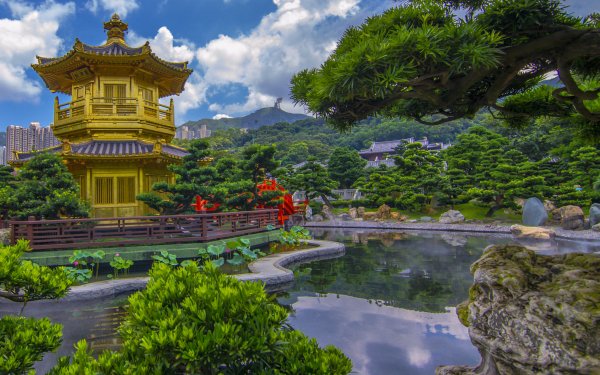 Fotografía Parque Hong Kong China Pond Árbol Pagoda Fondo de pantalla HD | Fondo de Escritorio