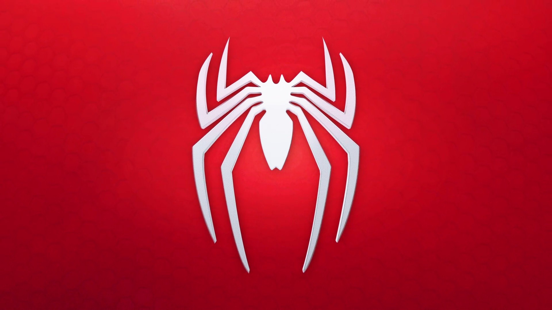 HD desktop wallpaper featuring the Spider-Man logo from the Spider-Man (PS4) video game on a vibrant red background.