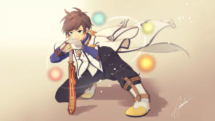 HD PC desktop wallpaper featuring Sorey from Tales of Zestiria the X in dynamic anime style with glowing orbs surrounding him.