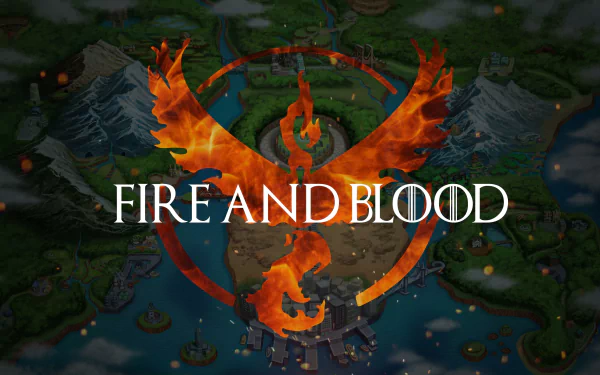 A vibrant 4K Ultra HD wallpaper featuring Team Valor's emblem, a fiery phoenix, with the words FIRE AND BLOOD, set against a detailed Pokémon Go-inspired background.