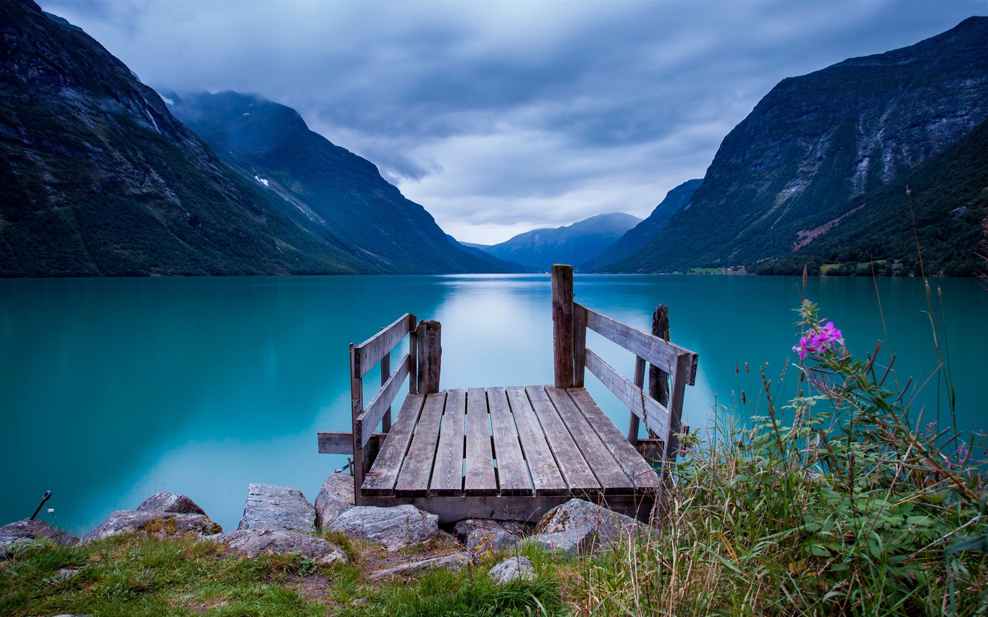 Download Pier Mountain Norway Blue Nature Lake HD Wallpaper