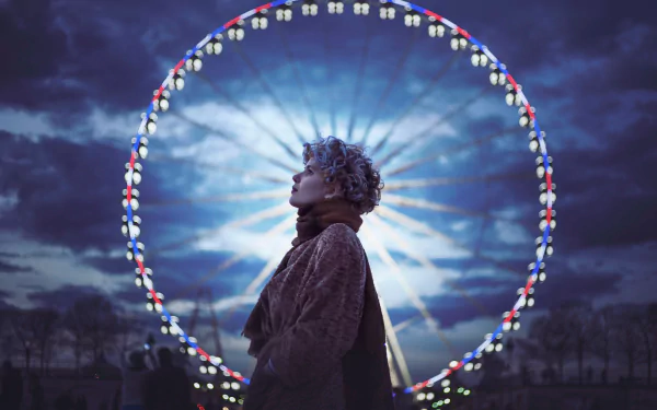 light ferris wheel night woman mood night mood HD Desktop Wallpaper | Background Image