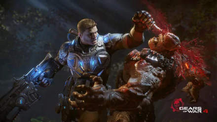 James Dominic Fenix from Gears of War 4 battles a monstrous enemy in this intense HD PC desktop wallpaper and background.