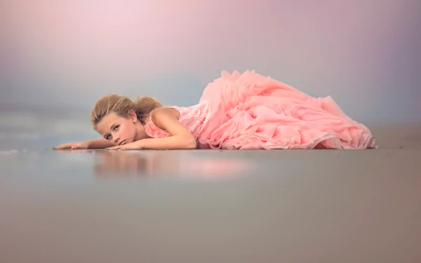 pink dress blonde lying down little girl photography child HD Desktop Wallpaper | Background Image