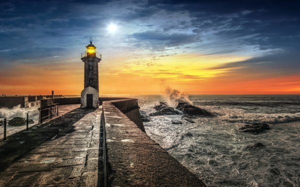 Man Made Lighthouse Ocean Horizon Sky HD Wallpaper | Background Image