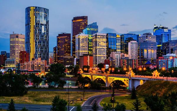 Canada Alberta bridge light building road man made Calgary HD Desktop Wallpaper | Background Image