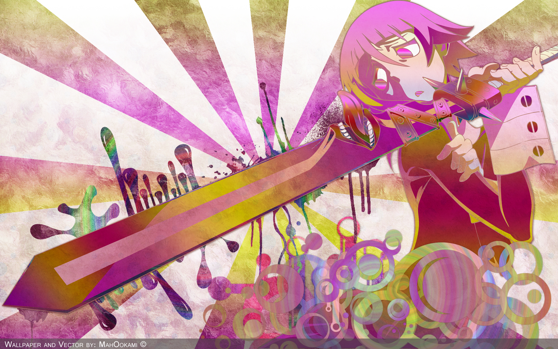 HD anime wallpaper featuring a vibrant Soul Eater character wielding a large sword with colorful abstract background elements, designed for PC desktop use.