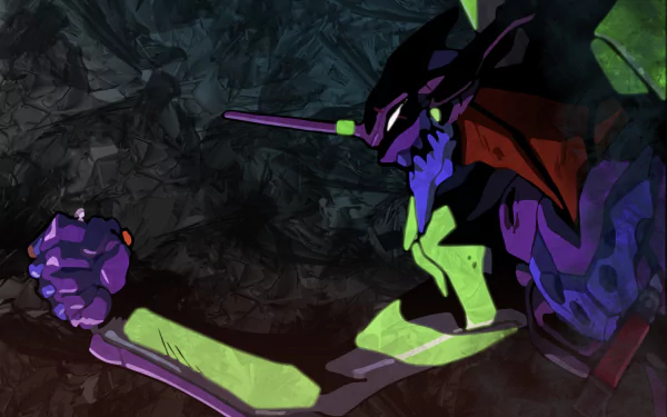 HD anime wallpaper featuring Evangelion Unit-01 from Neon Genesis Evangelion with a dark, textured background, highlighting its iconic purple and green design.