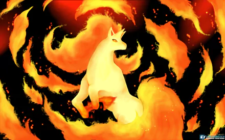 HD PC desktop wallpaper featuring Rapidash from Pokémon, depicted in an anime style surrounded by swirling flames.