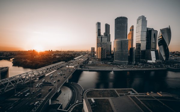 Man Made Moscow Cities Russia Building Skyscraper Highway Sunrise Cityscape HD Wallpaper | Background Image