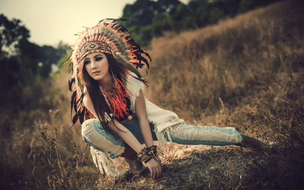 headdress model woman native american HD Desktop Wallpaper | Background Image
