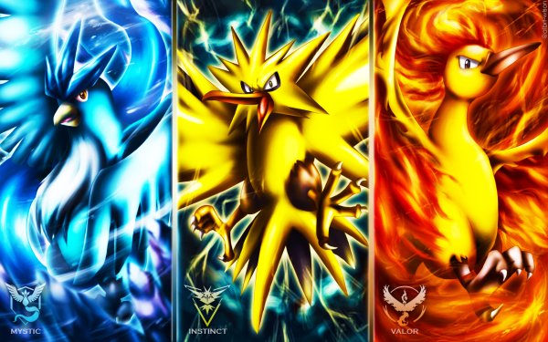 Video Game Pokémon GO Pokémon Team Instinct Team Valor Team Harmony Zapdos Articuno Moltres Papel de Parede HD | Plano de Fundo