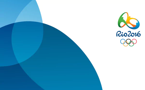 HD desktop wallpaper featuring abstract blue shapes and the Rio 2016 Summer Olympics logo, celebrating the Olympic Games and sports spirit.