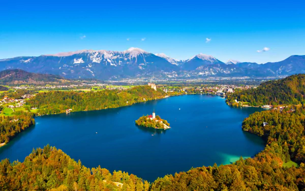 church Slovenia mountain landscape island lake lake bled religious Assumption of Mary Church HD Desktop Wallpaper | Background Image
