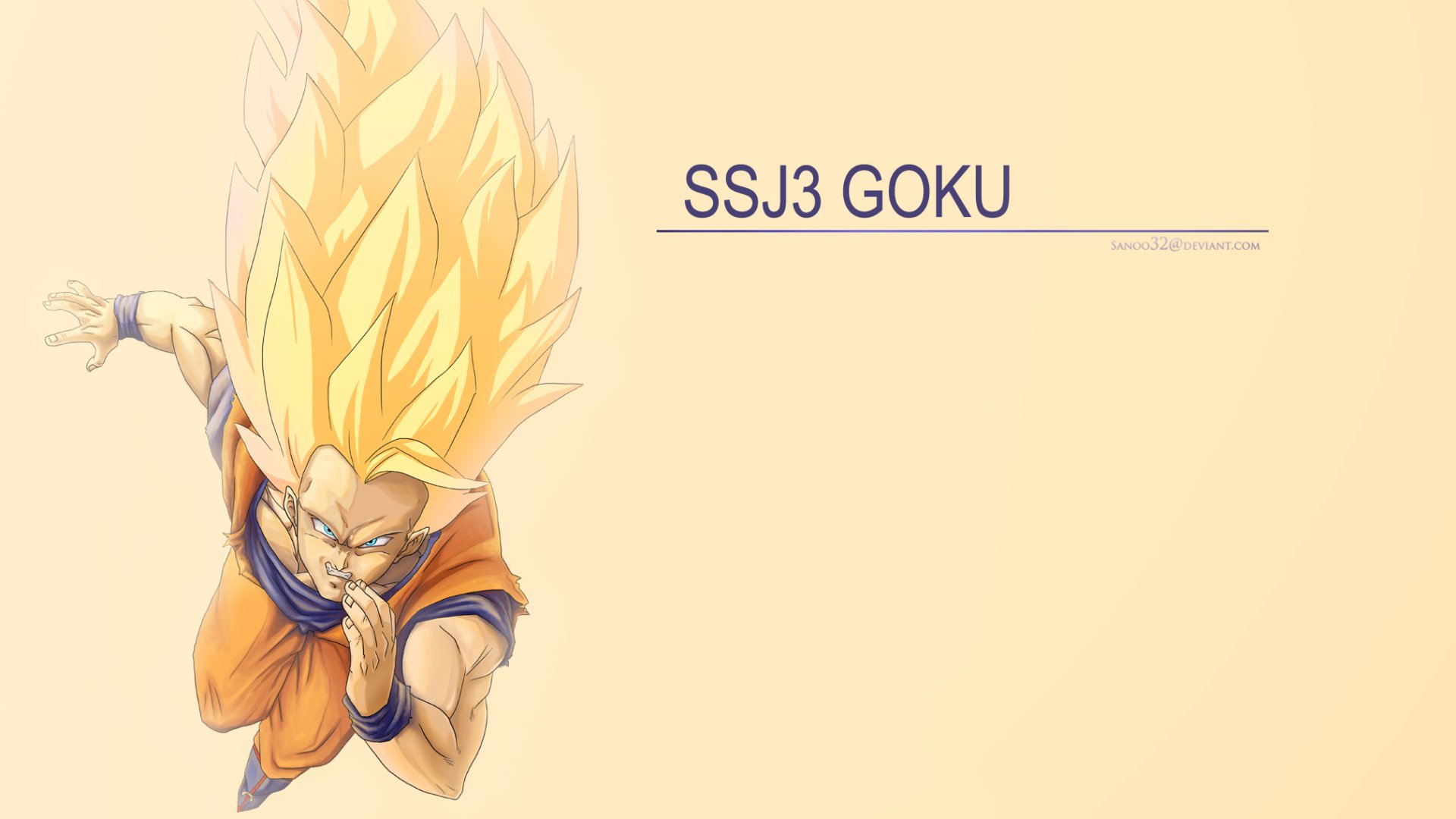 HD PC desktop wallpaper featuring Super Saiyan 3 Goku from Dragon Ball Z with his iconic long golden hair and fierce expression on a light background.