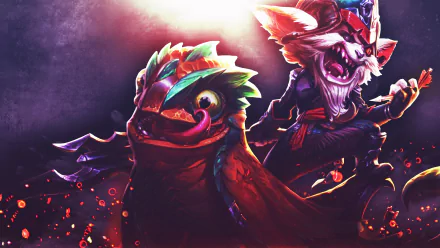 A vibrant HD desktop wallpaper featuring Kled from League of Legends, showcasing his dynamic character alongside a whimsical creature in an action-packed scene.