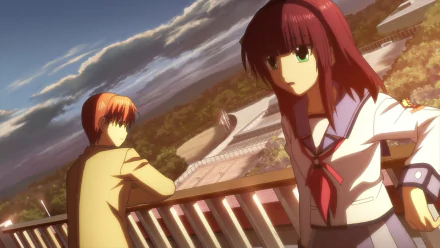 sunset Yuzuru Otonashi Yuri Nakamura Anime Angel Beats! anime sunset HD Desktop Wallpaper | Background Image