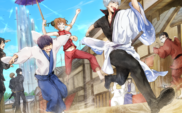 Anime Gintama Gintoki Sakata Kagura Elizabeth Hasegawa Taizou Toushirou Hijikata Kotaro Katsura Okita Sougo Shimura Shinpachi Sagaru Yamazaki HD Wallpaper | Background Image