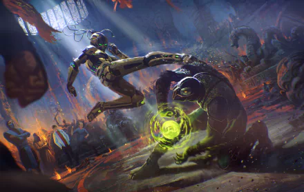 HD PC desktop wallpaper featuring Mortal Kombat characters Reptile, Cyrax, and Sub-Zero in an intense video game battle scene.