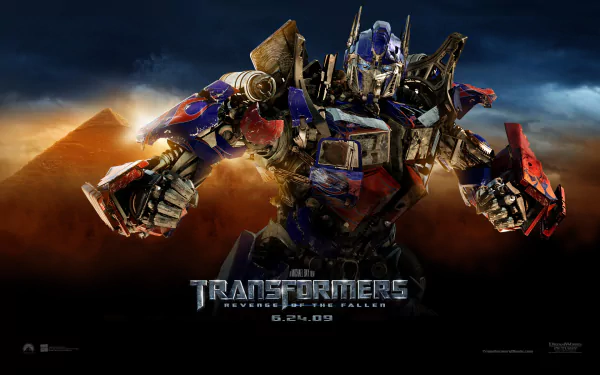 High-definition wallpaper featuring Optimus Prime from the movie Transformers: Revenge of the Fallen, showcasing the iconic character against a dramatic backdrop.