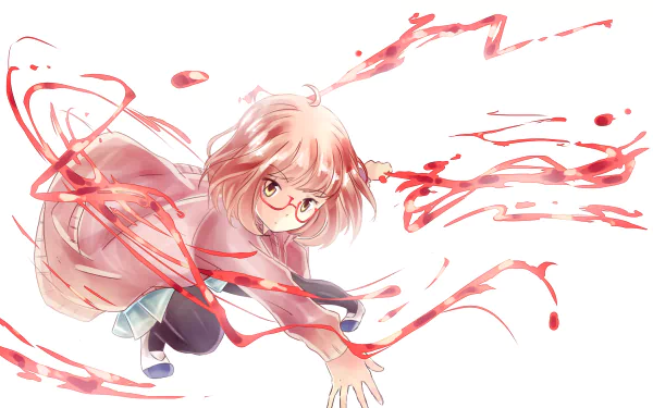 Anime character Mirai Kuriyama from Kyoukai no Kanata showcases her unique blood manipulation powers in this dynamic 4K Ultra HD desktop wallpaper.