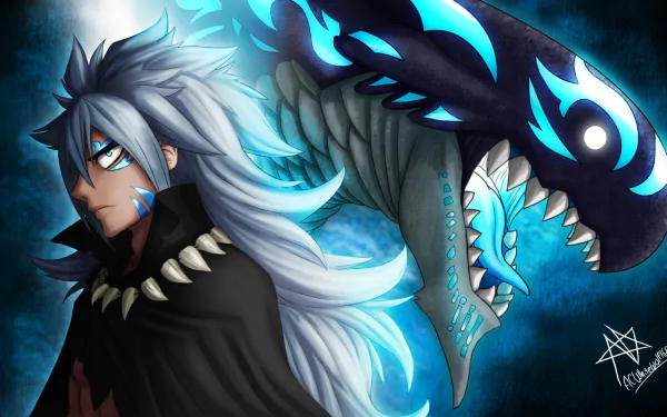 HD desktop wallpaper featuring Acnologia from the anime Fairy Tail, showcasing a dynamic and intense illustration with Acnologia in human form alongside his dragon form, set against a moody, dark background.
