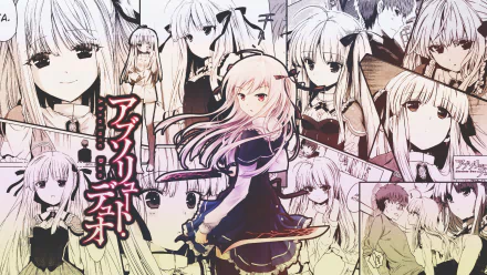 HD desktop wallpaper featuring Julie Sigtuna from the anime Absolute Duo, showcasing various poses and expressions of the character in a collage format.
