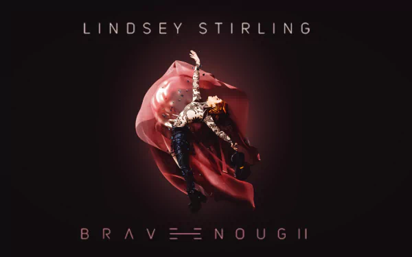 A striking HD desktop wallpaper featuring Lindsey Stirling, showcasing her dynamic pose and vibrant costume against a dark background, accompanied by the text BRAVE ENOUGH.