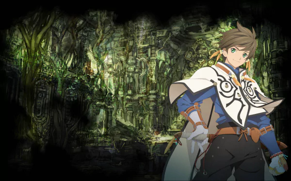 HD PC desktop wallpaper featuring Sorey from the anime Tales of Zestiria the X, set against a detailed, mystical forest background.