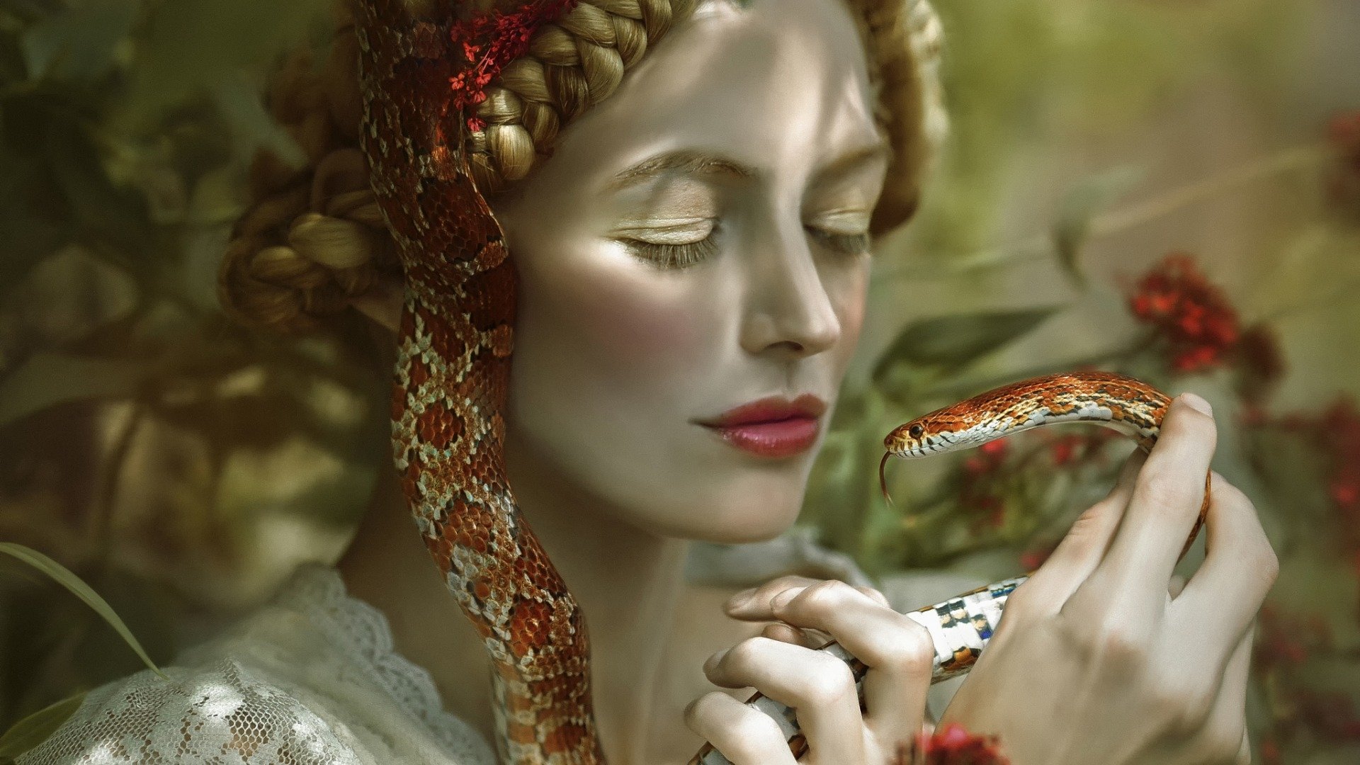 Download Blonde Braid Face Snake Woman Mood HD Wallpaper by Agnieszka Lorek