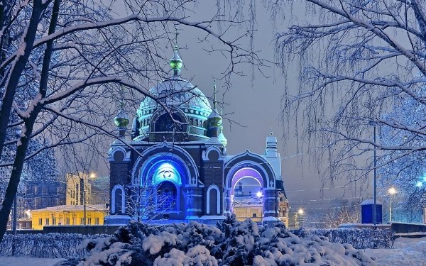Religious Cathedral Cathedrals Russia Winter Snow Tree Church Moscow HD Wallpaper | Background Image