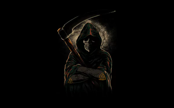 A dark, HD wallpaper featuring the Grim Reaper, cloaked and holding a scythe, creating a haunting and intense atmosphere perfect for a dramatic desktop background.