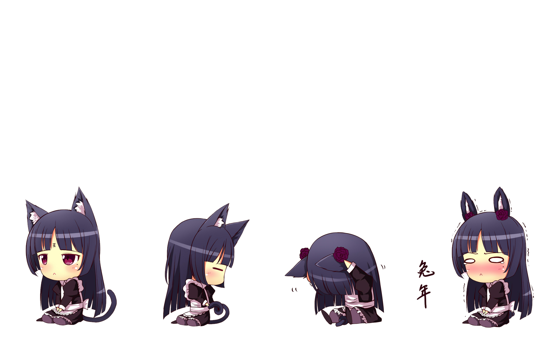 HD anime desktop wallpaper featuring four chibi Oreimo characters with cat ears in various poses against a white background.