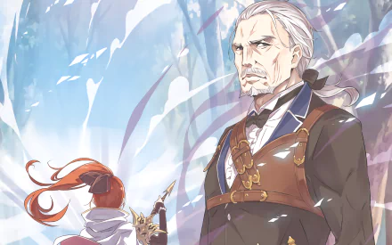 HD wallpaper featuring Wilhelm van Astrea from the anime Re:Zero - Starting Life in Another World, standing resolutely in an ethereal forest setting.