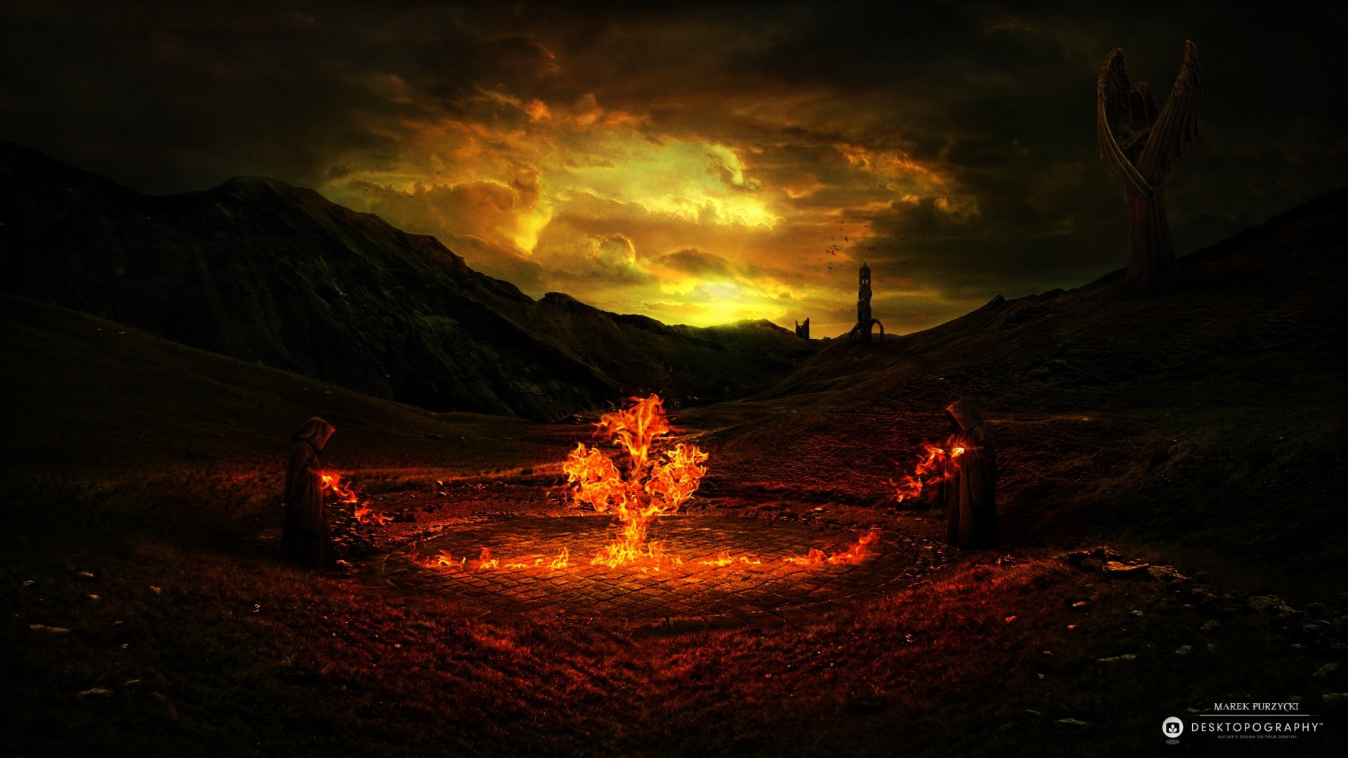 Download Landscape Fire Dark Occult  HD Wallpaper by Marek Purzycki