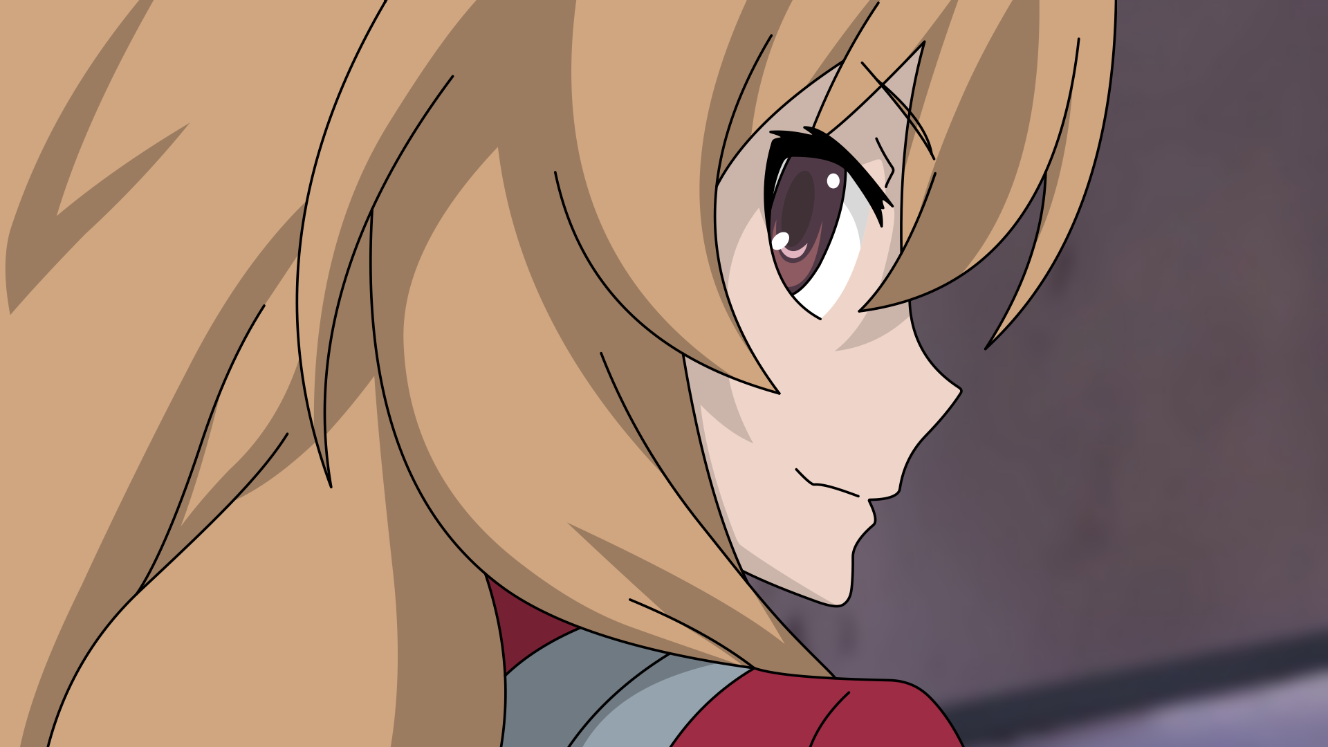 Close-up of Taiga Aisaka from the anime Toradora! in an HD PC desktop wallpaper, showcasing her distinctive light brown hair and confident expression.