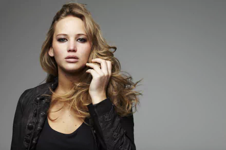 A striking 4K Ultra HD image of Jennifer Lawrence, showcasing her with tousled hair and a confident expression, serving as an engaging desktop wallpaper.
