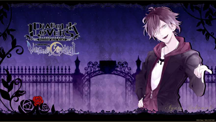 HD desktop wallpaper featuring a character from the anime Diabolik Lovers against a dark, ornate gate background.